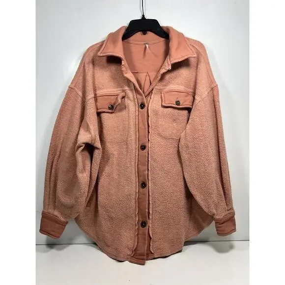 Free People Ruby Jacket Shacket Boxy Peachy Pink Sz XS Beach Boho - Picture 1 of 8